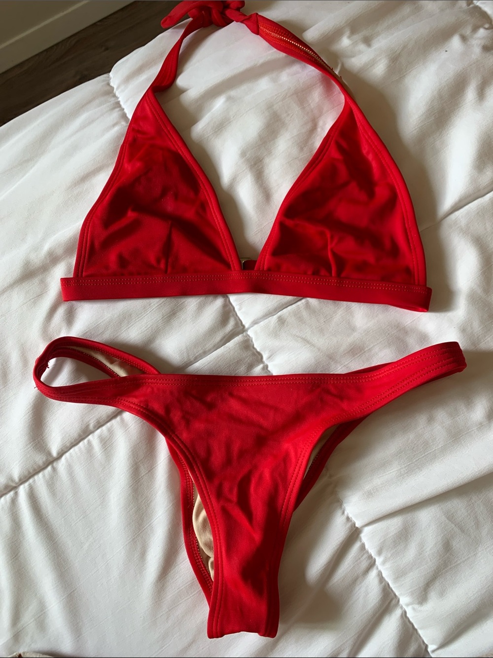 Classic Red Halter Triangle Bikini Set
